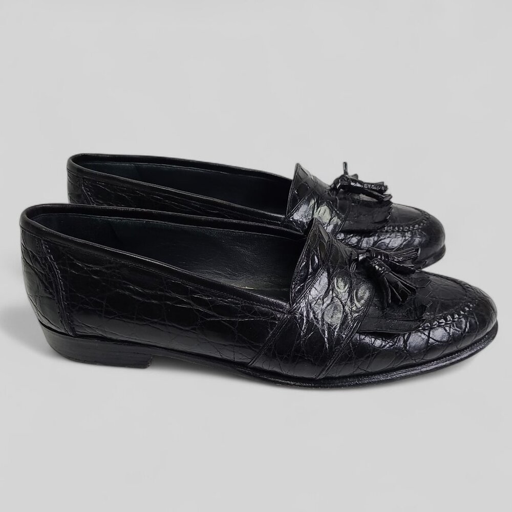 DAVANZATI Handmade Italy Black 8 D Tassel Loafer Shoes